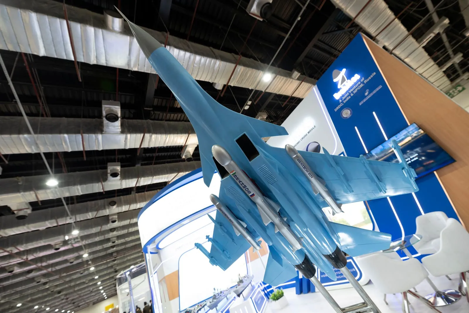 Fighter jet display model at a defence and aerospace exhibition